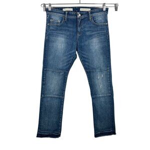 Anthropologie Pilcro Parallel mid rise straight leg jeans patch sz 32P
